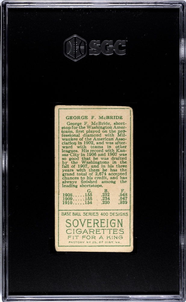 1911 Sovereign Cigarettes (T205) George Mcbride SGC 4