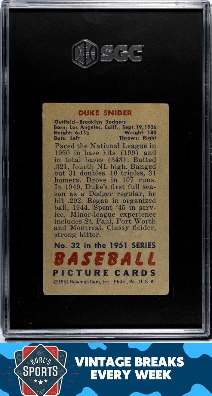 1951 Bowman #32 Duke Snider SGC 3 S26-02l
