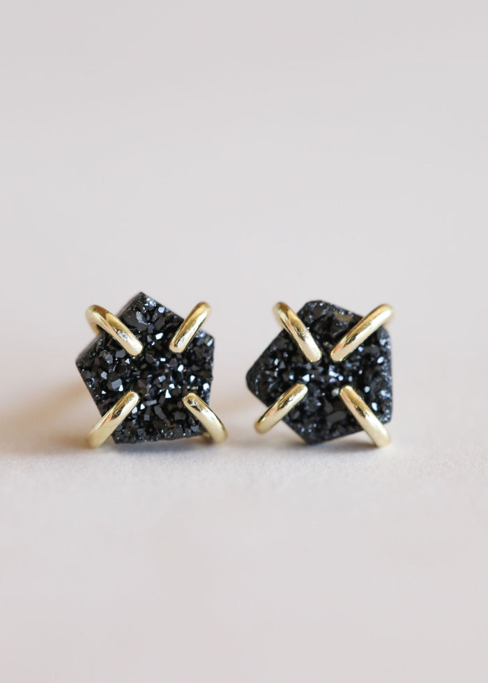 Black Druzy Prong Stud Earrings - Ali's Wagon