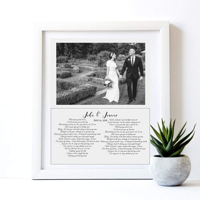 First dance song lyric print framed for first anniversary gift or quote of wedding vow print