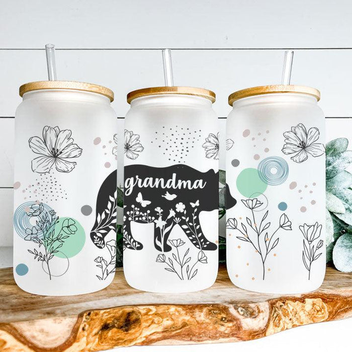 Grandma Bear Frosted Glass Tumbler Libby Soda Can