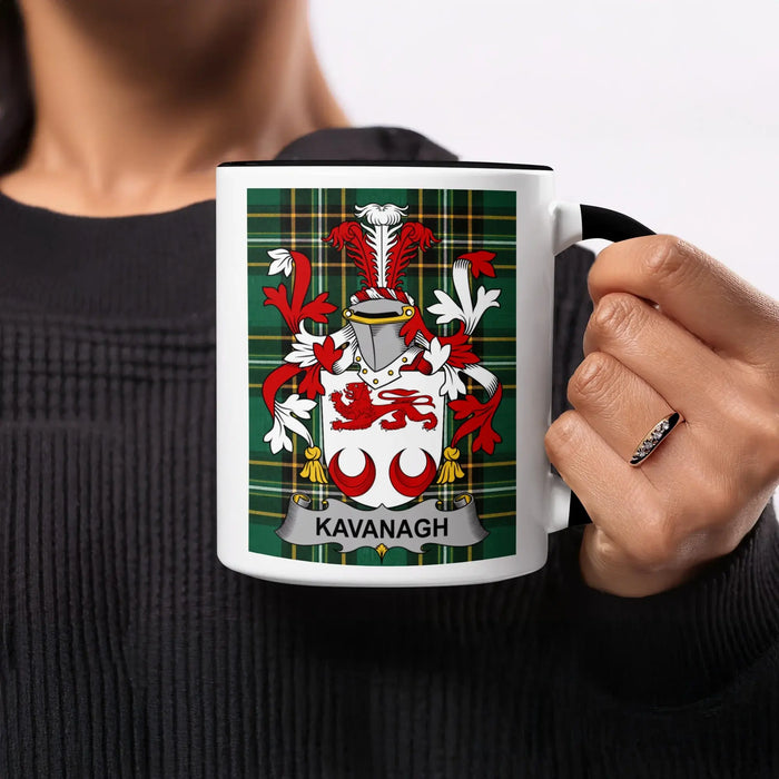 Kavanagh Irish heritage mug with black handle and interior