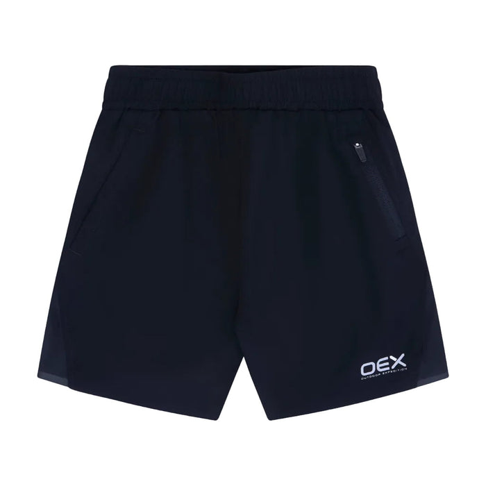 OEX Junior's 3-Piece Co-Ord Set Black shorts with elastic waistband and pockets for active kids.