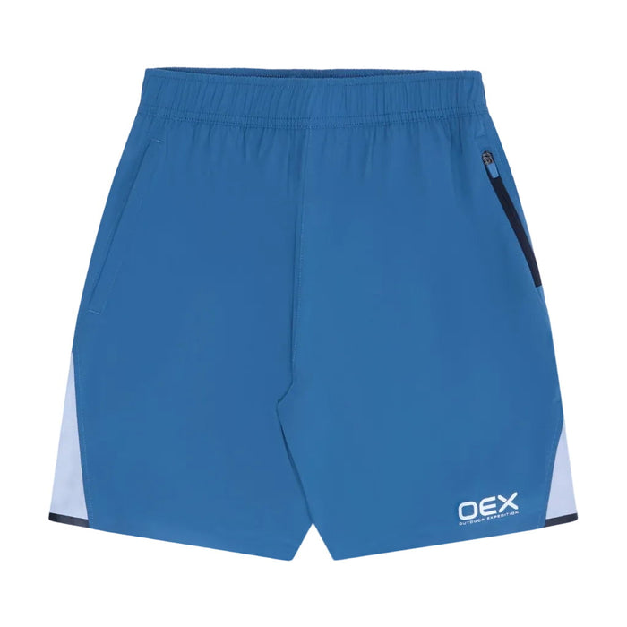 OEX Mens 3 Piece Co Ord Set Grey/Blue shorts featuring breathable fabric and modern design.