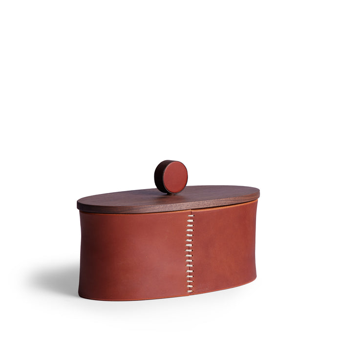 Oval Container Walnut and Chestnut Leather