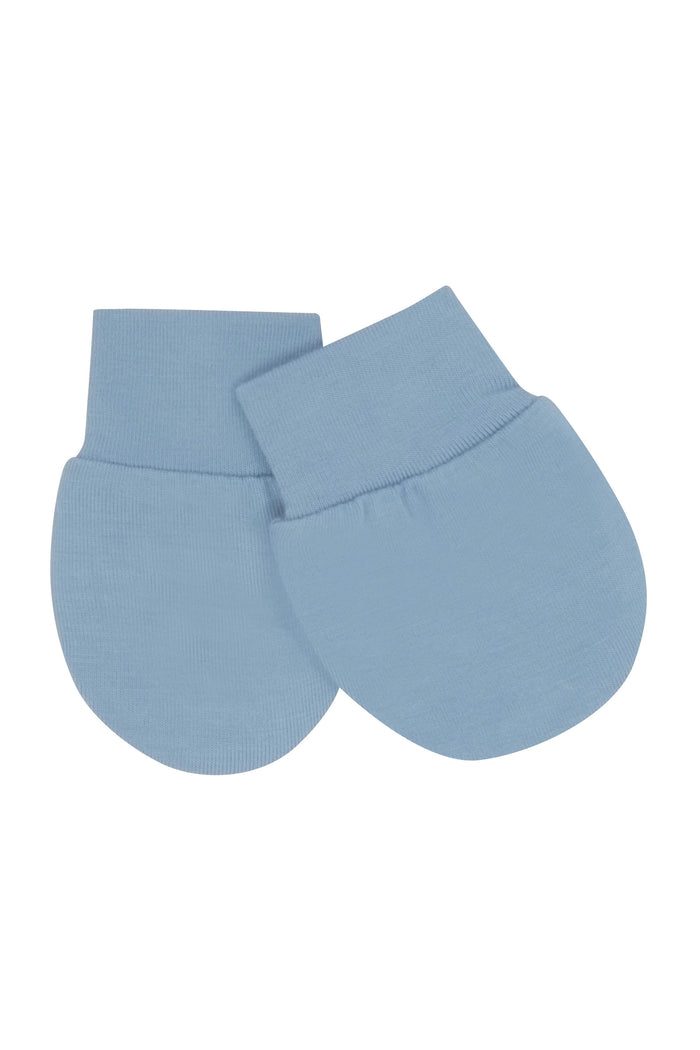 Flat lay of Kyte Baby Scratch Mittens in Slate