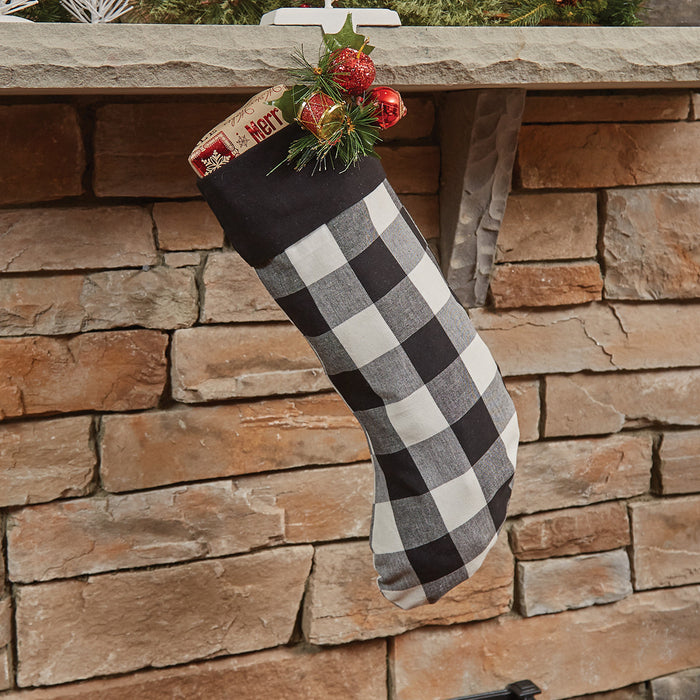 black and white checkered Christmas stocking