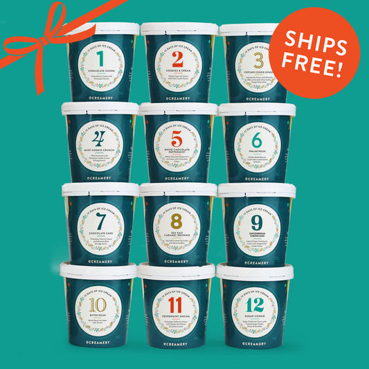 12 holiday themed ice cream pints for the 12 days of Christmas
