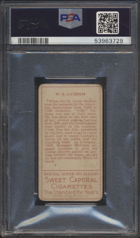 1911 T205 Gold Border A. Latham W. A. Latham On Back PSA 2