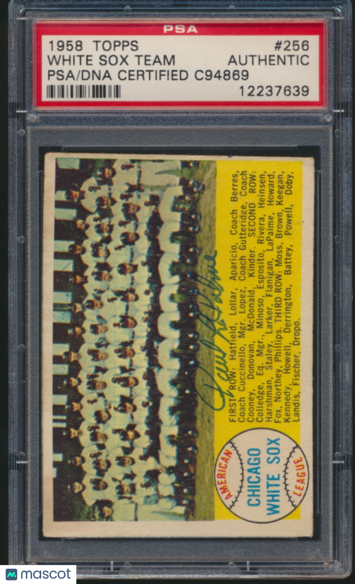 1958 Topps White Sox Team #256 Checklist PSA/DNA Authentic Auto (Paul LaPalme)