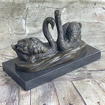 2 SWAN DANCING BRONZE SCULPTURE HOT CAST BRONZE SCULPTURE MARBLE BASE FIGURINE