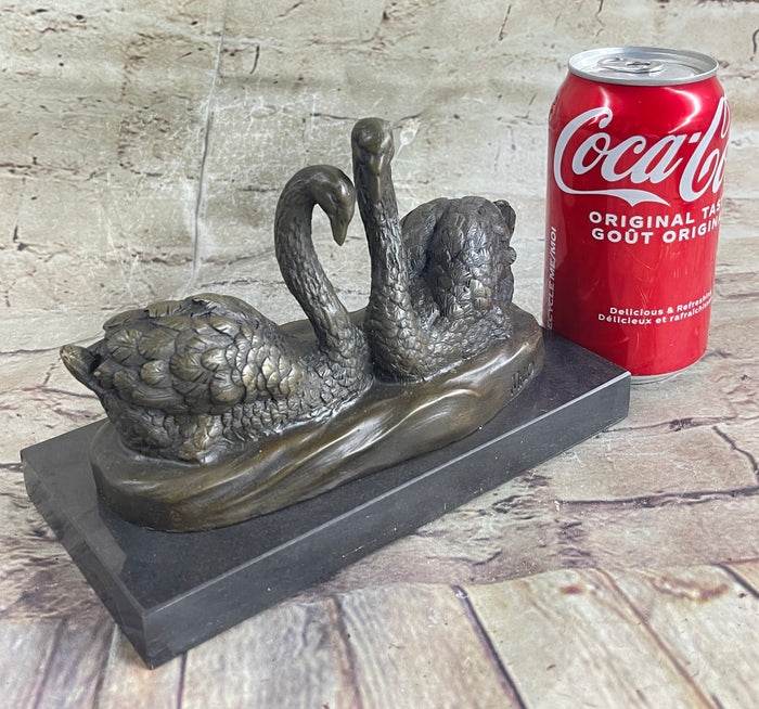 2 SWAN DANCING BRONZE SCULPTURE HOT CAST BRONZE SCULPTURE MARBLE BASE FIGURINE