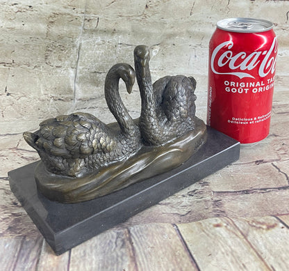 2 SWAN DANCING BRONZE SCULPTURE HOT CAST BRONZE SCULPTURE MARBLE BASE FIGURINE
