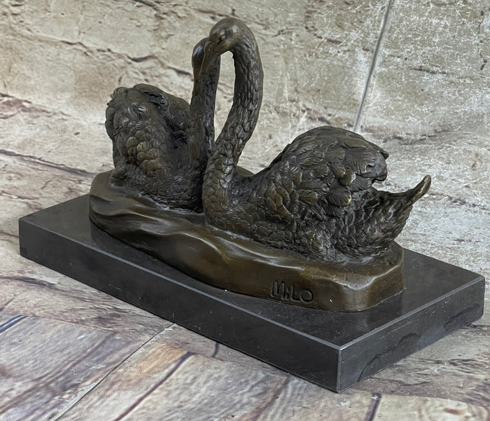 2 SWAN DANCING BRONZE SCULPTURE HOT CAST BRONZE SCULPTURE MARBLE BASE FIGURINE