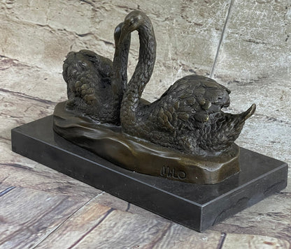 2 SWAN DANCING BRONZE SCULPTURE HOT CAST BRONZE SCULPTURE MARBLE BASE FIGURINE
