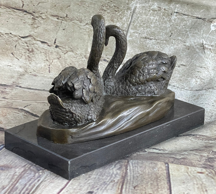2 SWAN DANCING BRONZE SCULPTURE HOT CAST BRONZE SCULPTURE MARBLE BASE FIGURINE