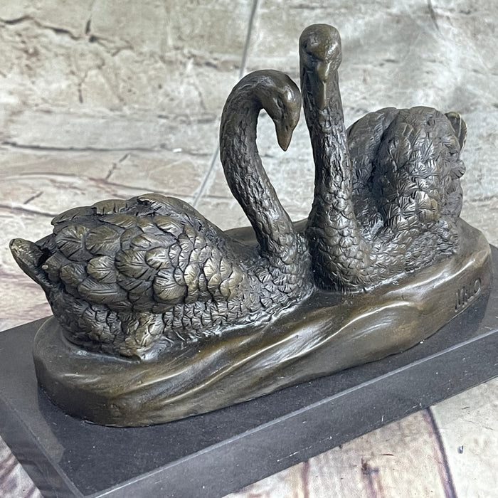 2 SWAN DANCING BRONZE SCULPTURE HOT CAST BRONZE SCULPTURE MARBLE BASE FIGURINE