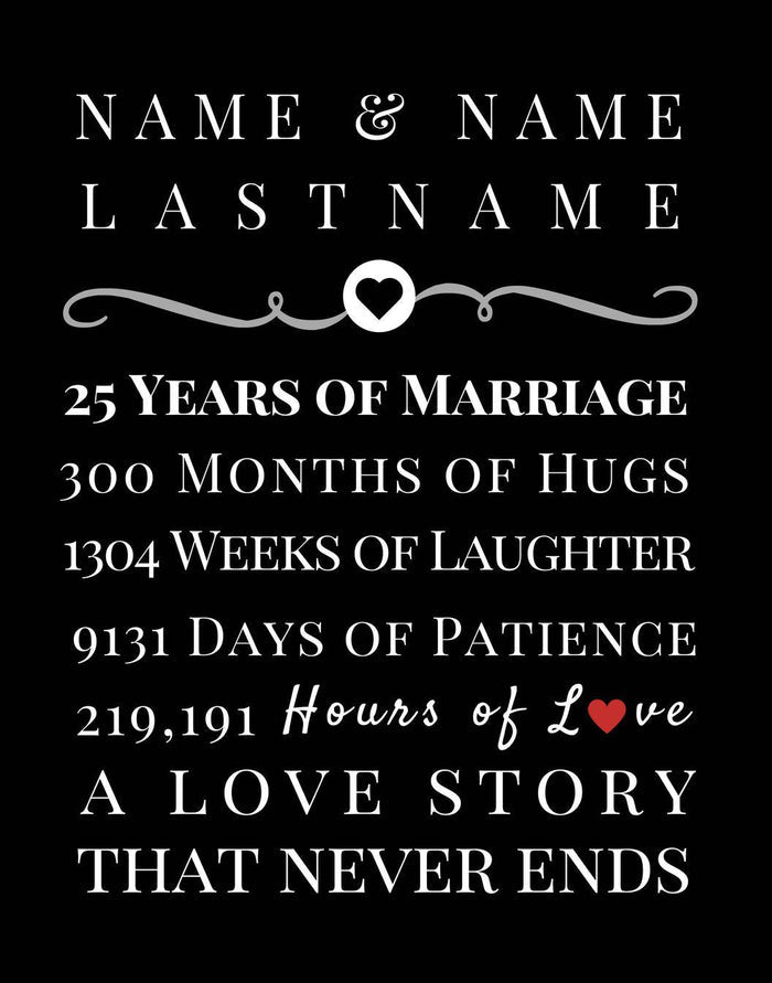 25th Wedding Anniversary gift Anniversary gift Anniversary 5 year 10 year 25 year love gift forher