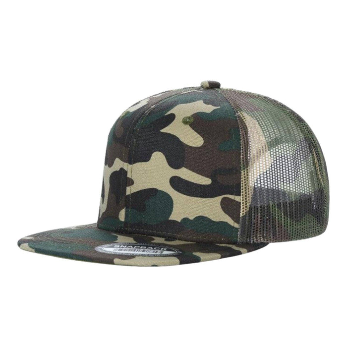 6-Panel Trucker Hat, Blank Flat Bill Mesh Cap: Olive/Khaki