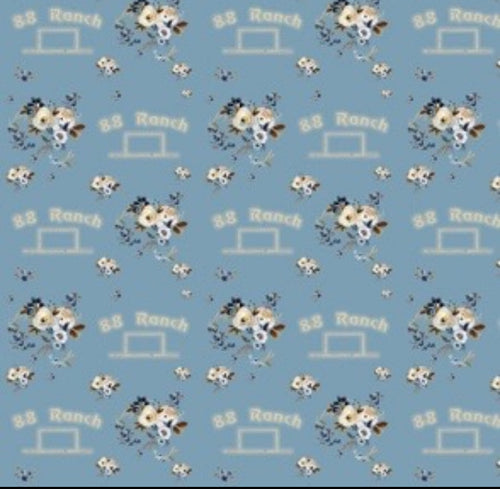 88 Ranch light blue floral & cream logo