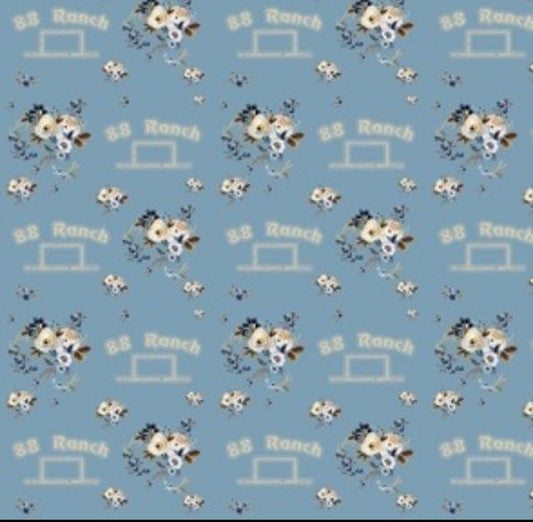 88 Ranch light blue floral & cream logo