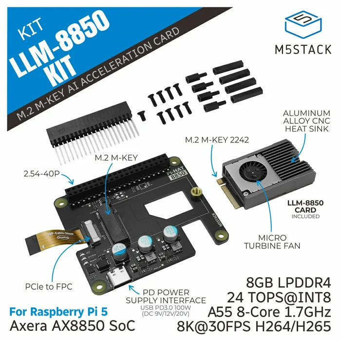 AI-8850 LLM Accelerator M.2 Kit 8GB Version (AX8850) - m5stack-store