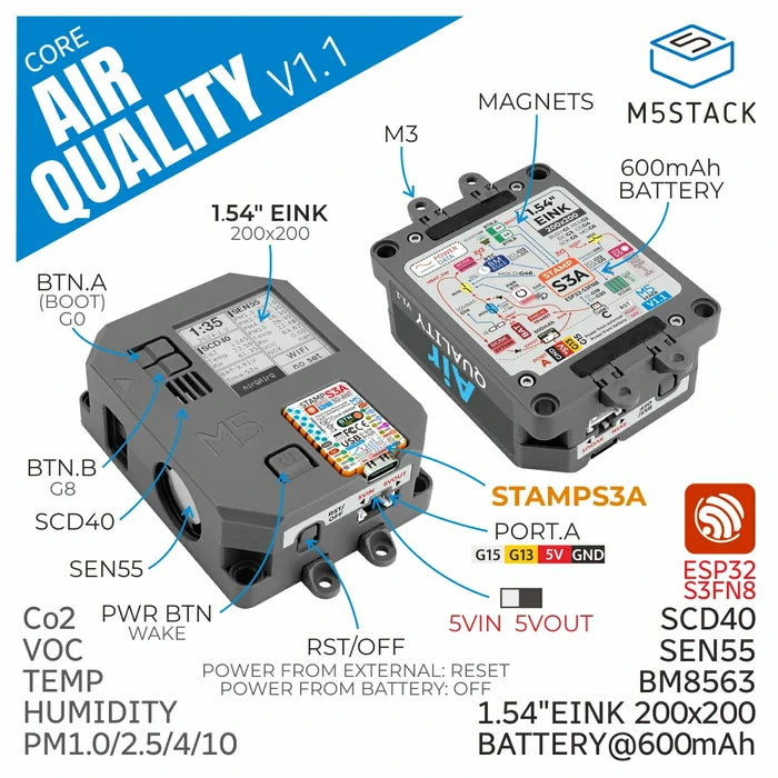 Air Quality Kit v1.1 with M5StampS3A (SEN55, SCD40) - m5stack-store