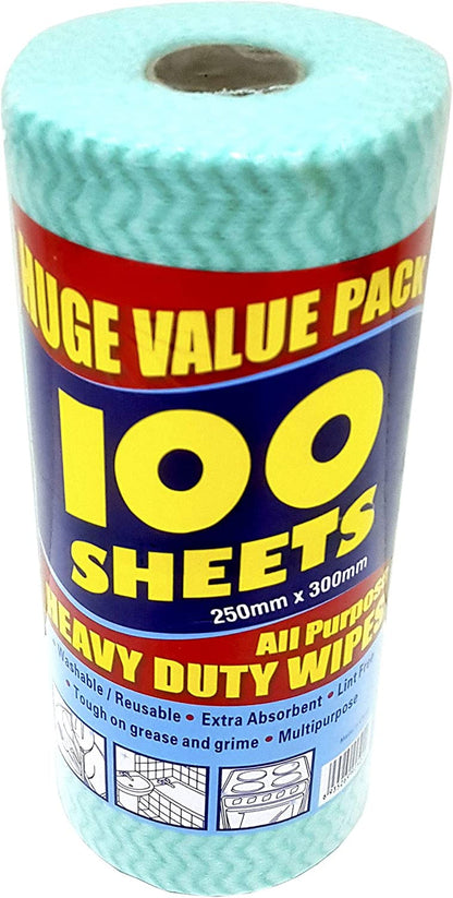 All Purpose Reusable Heavy Duty Wipes - 250mm x 300mm, 100 Count