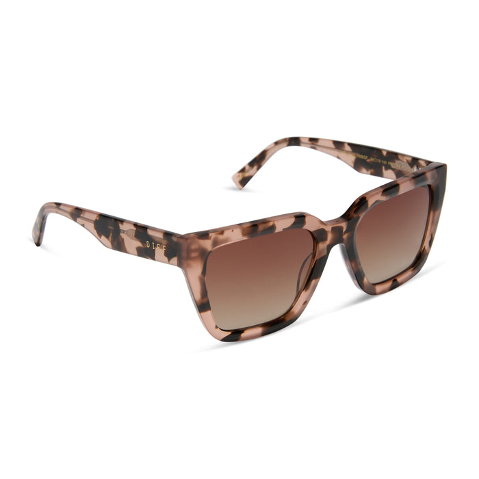 diff eyewear featuring the amara square sunglasses with a himalyan tortoise frame and brown gradient polarized lenses angled view