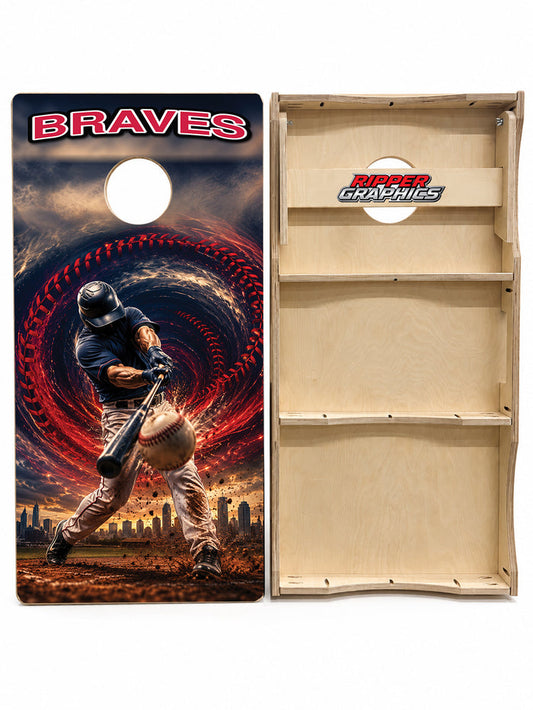 Atlanta Braves Baseball Inspired Cornhole Design