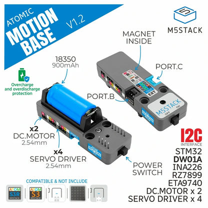 ATOMIC Motion Base v1.2 with Power Monitor (INA226AIDGSR) - m5stack-store