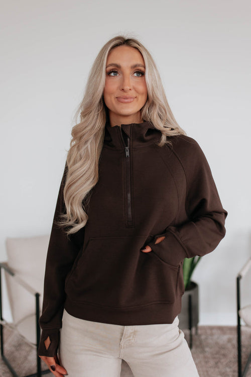 Aubrie Half-Zip Pullover - Espresso
