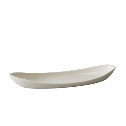 Simon Pearce Barre Serving Platter in elegant alabaster, showcasing a smooth, rounded design perfect for serving.