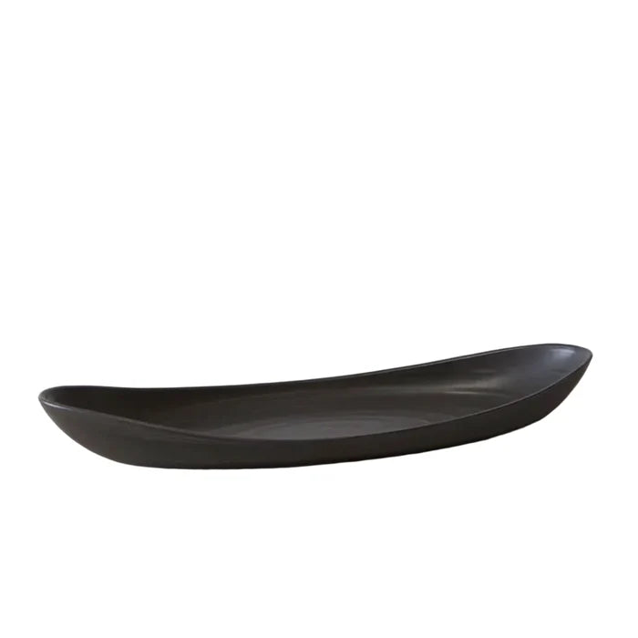 Simon Pearce Barre serving platter in sleek slate with a modern, rectangular design perfect for presenting appetizers or desserts.