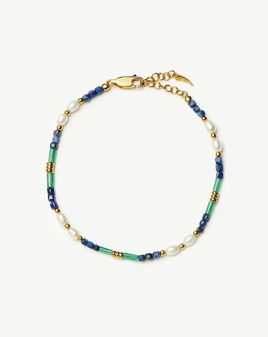 Beaded Gemstone & Pearl Bracelet | 18ct Gold Plated/Lagoon Blue Bracelets Missoma