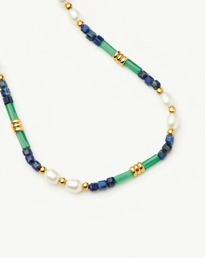 Beaded Gemstone & Pearl Bracelet | 18ct Gold Plated/Lagoon Blue Bracelets Missoma