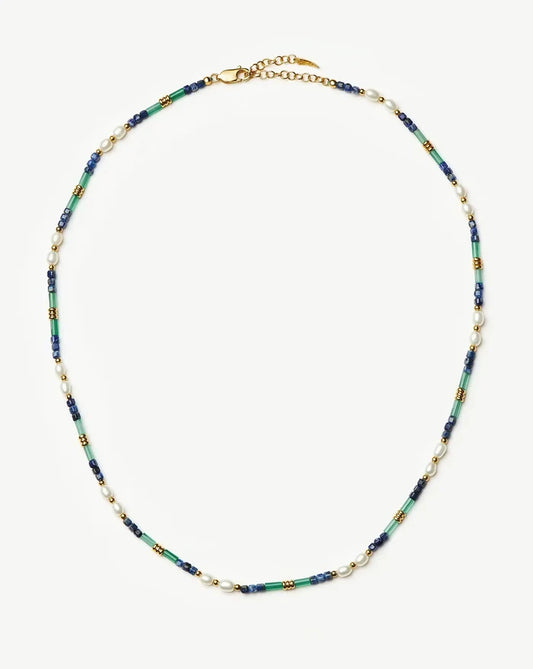 Beaded Gemstone & Pearl Short Necklace | 18ct Gold Plated/Lagoon Blue Necklaces Missoma