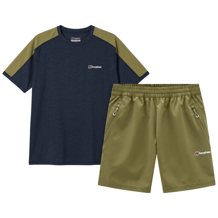 Berghaus Men's 2 Piece Co Ord Set Black/Green T-Shirt & Shorts