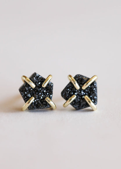 Black Druzy Prong Stud Earrings - Ali's Wagon