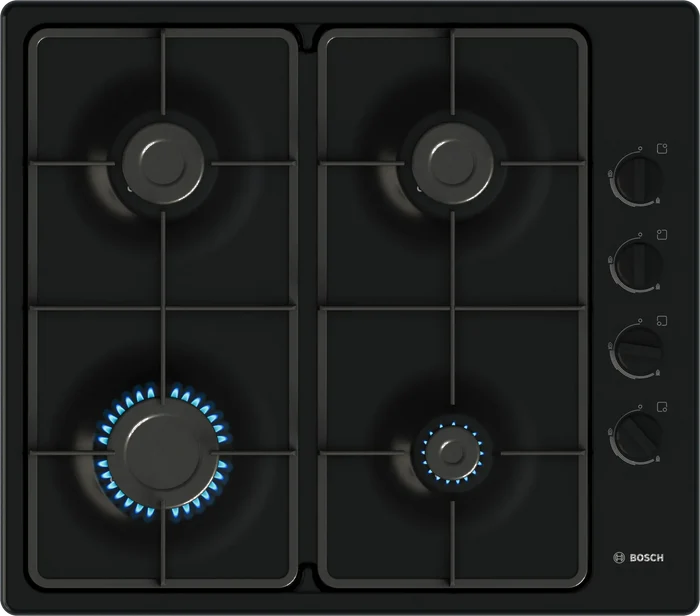 Bosch PBP6B6K60 Series 2 60cm 4 burner gas hob in Black enamel