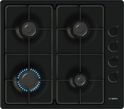 Bosch PBP6B6K60 Series 2 60cm 4 burner gas hob in Black enamel