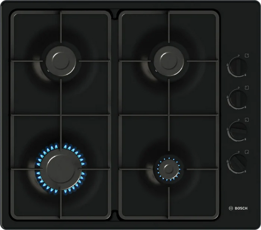 Bosch PBP6B6K60 Series 2 60cm 4 burner gas hob in Black enamel