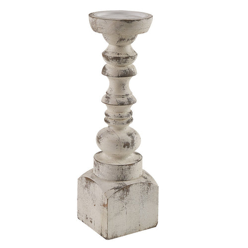 distressed white Brighton wood 15" candlestick