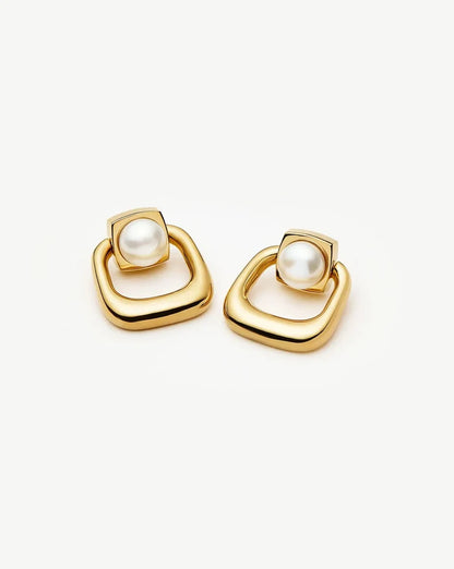 Button Pearl Statement Stud Earrings | 18ct Gold Plated/Pearl Earrings Missoma