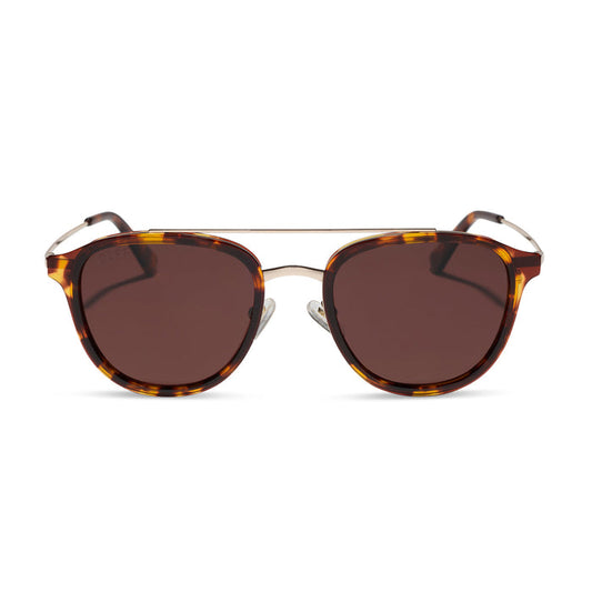 diff eyewear featuring the camden aviator sunglasses with a rich tortoise frame and brown polarized lenses front view