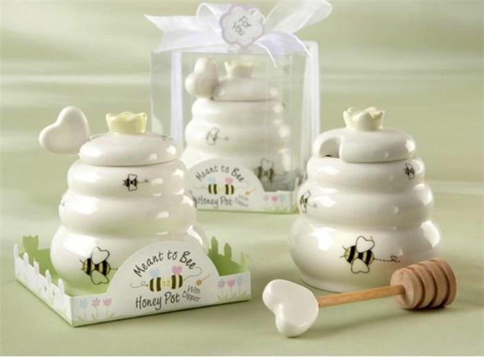 Ceramic Honey Pot with Wooden Dipper Party Favor