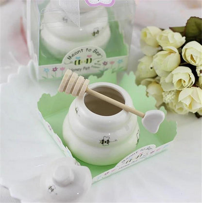 Ceramic Honey Pot with Wooden Dipper Party Favor