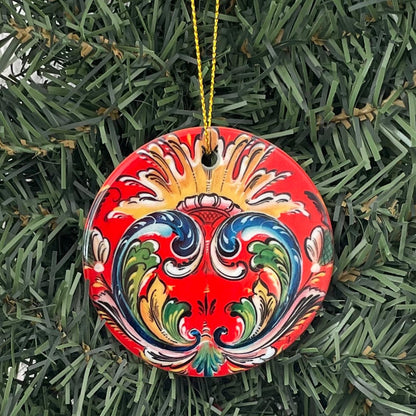 Ceramic ornament, Lise Lorentzen red rosemaling