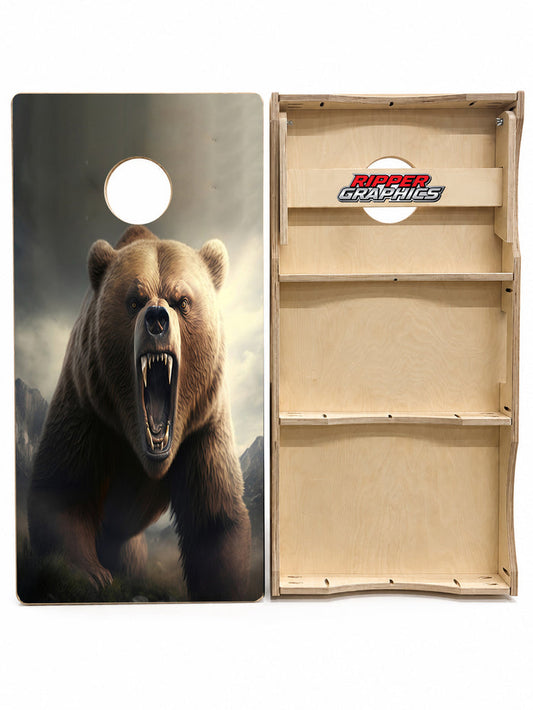 Charging Mean Grizzly Bear Cornhole Design