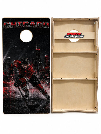 Chicago Black Hawks Inspired Cornhole Design